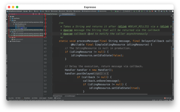 Interface du tableau de bord de Espresso pour la gestion des tests UI.