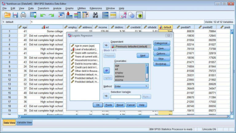 Interface du tableau de bord de IBM SPSS pour l’analyse et la visualisation des données.