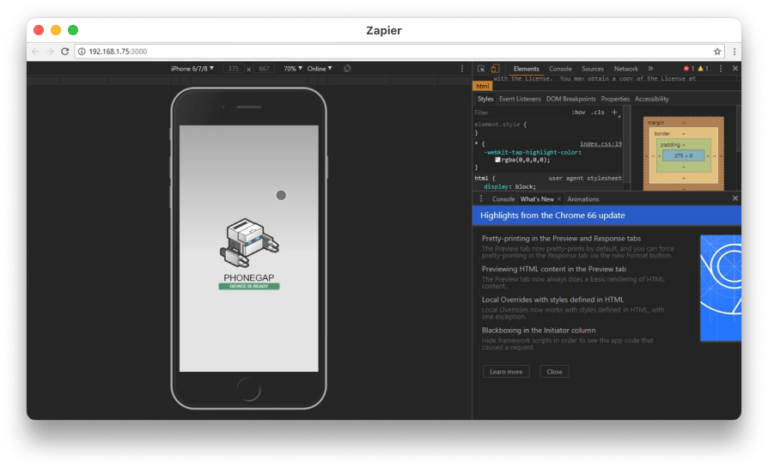 Interface du tableau de bord de PhoneGap pour la gestion des applications mobiles hybrides.