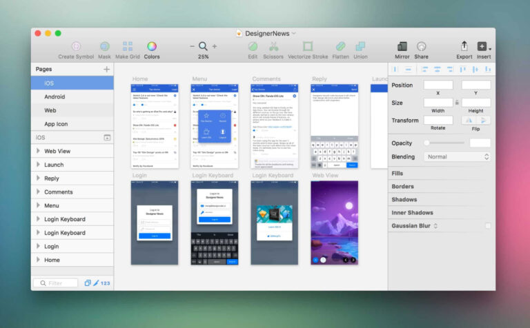 Interface du tableau de bord de Sketch pour la gestion des designs UI/UX.
