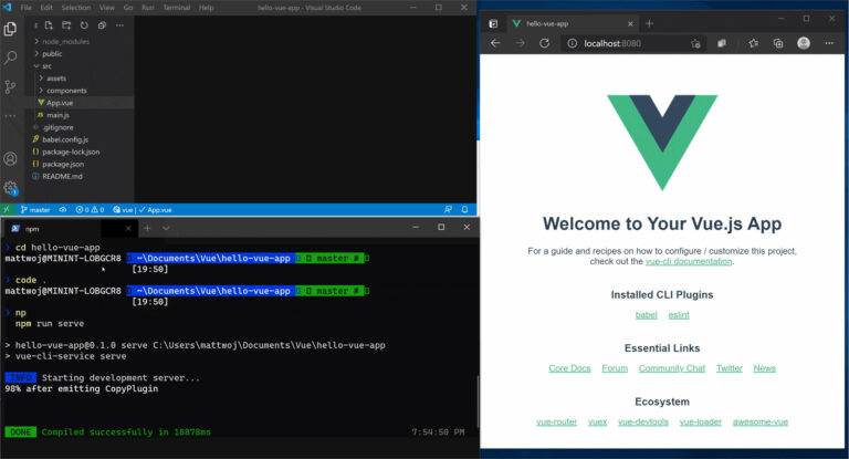 Interface du tableau de bord de Vue.js pour la gestion des composants et du rendu.